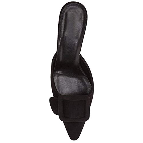 Fericzot Mule Slippers For Women,Slingback Buckle Pumps Pointed Toe Kitten Heels Shoes Slides Backless Dress Sandals Black 8 #TOP3