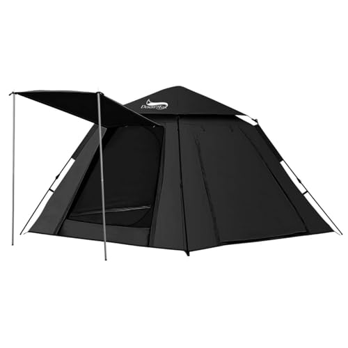 DesertFox テント ワンタッチ 3-4人/4-6人用 4000mm耐水圧 テント 前室あり キャンプテント コンパクト軽軽量 撥水加工素材 自立式 二重層構造 4シーズン 簡単設営 初心者向け UVカット 通気防風防雨 収納袋付き (ブラック,La