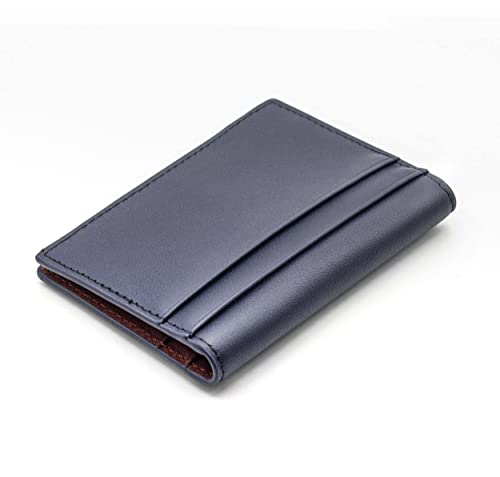 The Tanned Cow- Slim Minimalist Cardholder Wallet for Men Women, Mini Thin Leather Bifold, Compact, Front Pocket Credit Card Holder with RFID Blocking, Gift Box (Napa leather, Naval/Madder Brown)2
