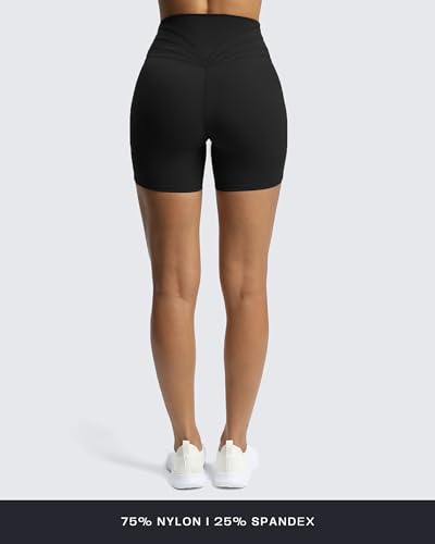 Aoxjox Trinity Workout Biker Shorts for Women Cross-Waist Crossover High Waisted Tummy Control Athletic Running Yoga Short 6"3