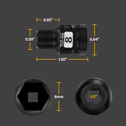 Image of 1 /2 Inch Drive 8mm Shallow Metric Impact Socket,CR-MO,6 Point Radius Corner Design,Square Chamfered Opening,Axle Nut Impact Grade Socket for Easy Removal