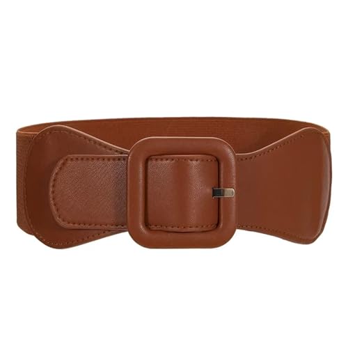 Womens Belt Women's Wide Belt Square Pin Buckle Leather Elastic Waist Strap Costume Matching Decoration Dress Waistband(Brown)