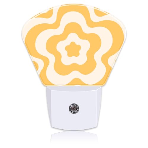 Image of Retro Flower Swirl Night Light Plug into Wall, Yellow Flowers Night Light with Dusk to Dawn Sensor for Kid Girls Boys Women Men Bedroom, Hallway, Kitchen, Bathroom, Stairs Decor