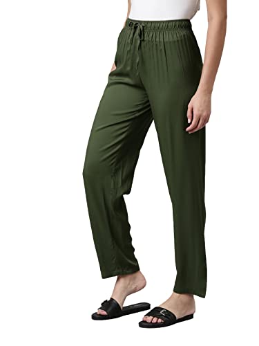 Image of GO COLORS Women Solid Mid Rise Relaxed Fit Viscose Casual Pants