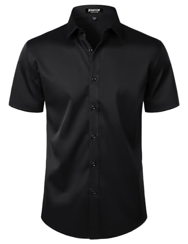 Men's Stretch Wrinkle Free Dress Shirts Formal Wedding Prom Short Sleeve Slim Fit Button Down Shirt