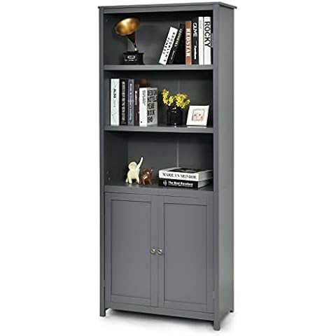 COSTWAY Armario Librería con 3 Repisas y Armario (Gris) Cover