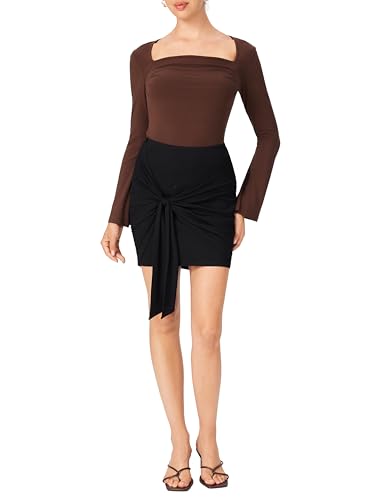 CIDER Ribbed Knit Mini Fit Skirt Tie Front Date Night Party Clubwear2