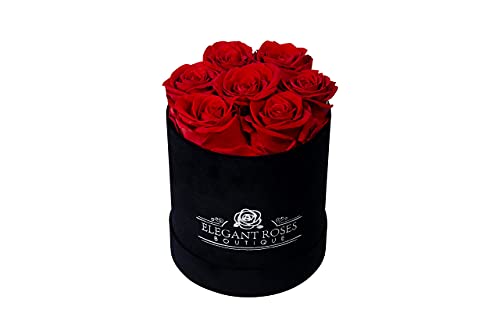 Elegant Roses Handmade Preserved Roses That Last a Year | Suede Rose Box | Eternal Roses in a Box Without Fragrance Gift for Her (Small Suede, 7 Red Roses)