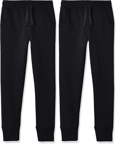 Image of Amazon Essentials Girls' Sweatpants, Black, Large (Pack of 2)