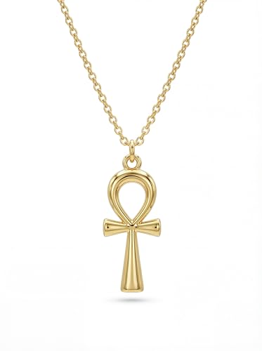Dremmy Studios Dainty Ankh Cross Necklace for Women-14K Gold Plated Simple Pray for Peace Cross Pendant Necklace Minimalist Personalized Hypoallergenic Perfect for Daily Wear, Parties, Gifts for Her