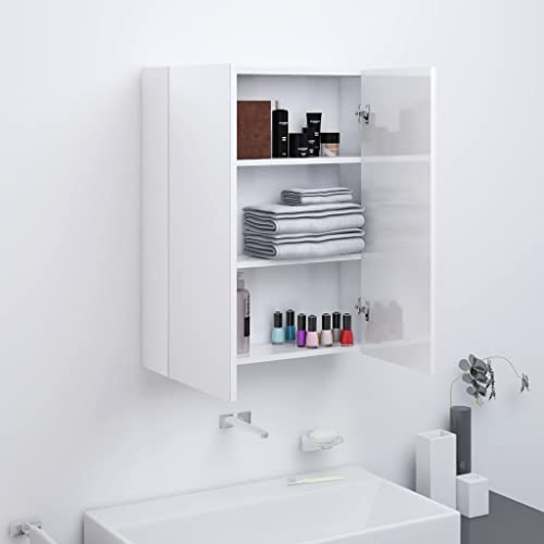 Cinyiqo Armario de Espejo de Baño, Armario De Baño, Mueble Baño Colgar, Armario Pared Baño, Mueble De Baño, Gabinete De Baño, MDF Blanco Brillante 60x15x75 cm
