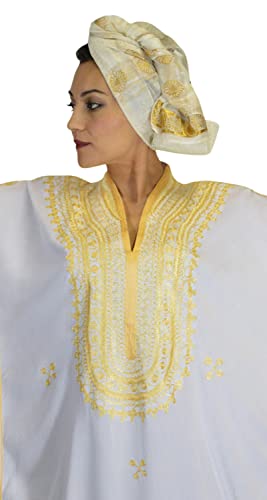 Women Handmade One Size Breathable Cotton with Gold Hand Embroidery Long Length White4