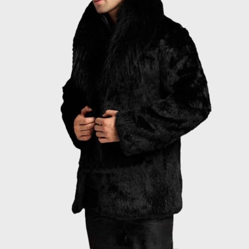 Image of Lisa Colly Men's Faux Fur Coat Winter Parka Overcoat | Men's Faux Fur Jacket, Winter Faux Fur Long Coat, Long Sleeve Fluffy Overcoat