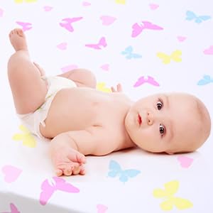 Image of UOMNY Crib Sheet Set for Girls,Butterfly Fitted Crib Sheets Baby Sheet Set for Standard Crib and Toddler mattresses Nursery Bedding Sheet for Girls 2 Pack Pink,Purple Pattern