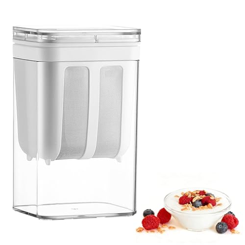 Hulvyzu - Colador de yogur (1100 ml, colador de queso, con tapa, filtro de suero, reutilizable, separador de suero, lavable, colador de yogurtera para leche, nuez de soja, jugo (blanco)
