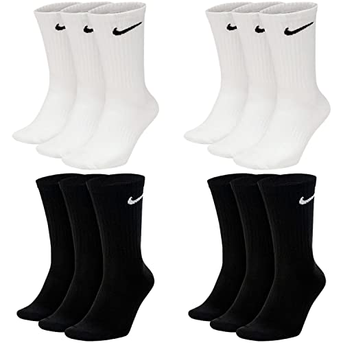 NIKE Everyday Lightweight Crew SX7676 Lot de 6 paires de chaussettes de tennis Blanc/noir/gris Couleur : blanc noir Taille : 38-42