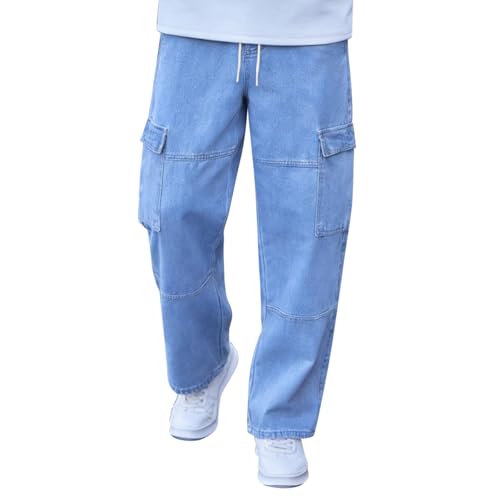 Jean cargo baggy homme coupe large streetwear ample pantalon denim hip hop long