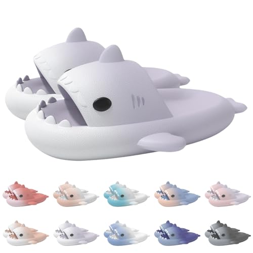 Two-color Gradient Shark Slides with Thick Sole, Beach Pool Outdoor & Indoor Sandals, Textured Grip Cushioned Comfort Slippers