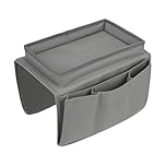 YUEMUZY Sofa Armrest Organizer with Cup Holder Tray and 5 Pockets - Multi-Device Storage for Remote Controls, Snacks, Handset Holder Armchair Storage Bag (Grey)