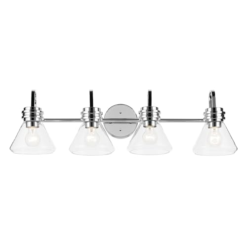 Image of Kichler Farum 34 inch 4-Light Bathroom Vanity Light Fixture with Clear Glass in Chrome for Single or Double Vanity Over Mirror, Modern Wall Mount (34 inch x 9.5 inch), 55156CHCLR