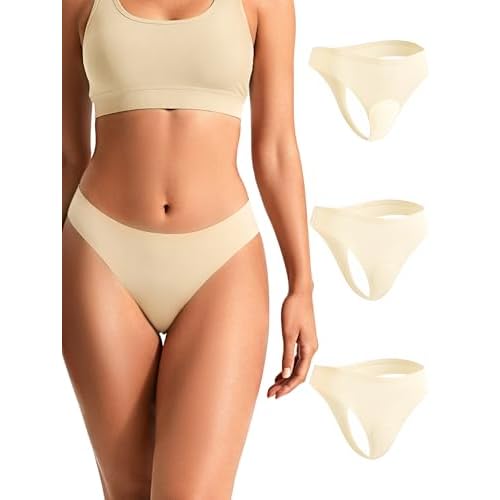 3-Pack Camel Toe Underwear for Women - XS-XL Seamless No Show Thong Panty Liners Tangas, Comfortable G-Strings for Gym