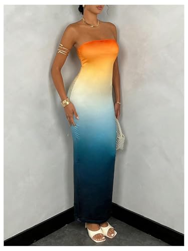 GORGLITTER Women's Ombre Tube Top Dress Bodycon Maxi Strapless Party Dresses3