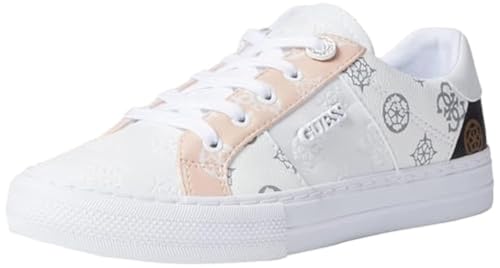 GUESS Women's LOVEN Sneaker, White/Pink, 5