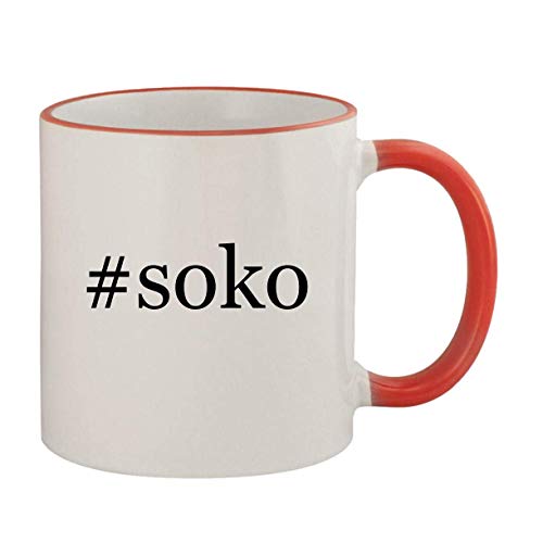 #soko - 11oz Ceramic Colored Rim & Handle Coffee Mug, Red