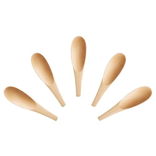 リコメン堂 食洗機対応 レンゲスプーン 5本セット 15.5cm 木製 漆塗り 白木 天然木 (5, 白木)