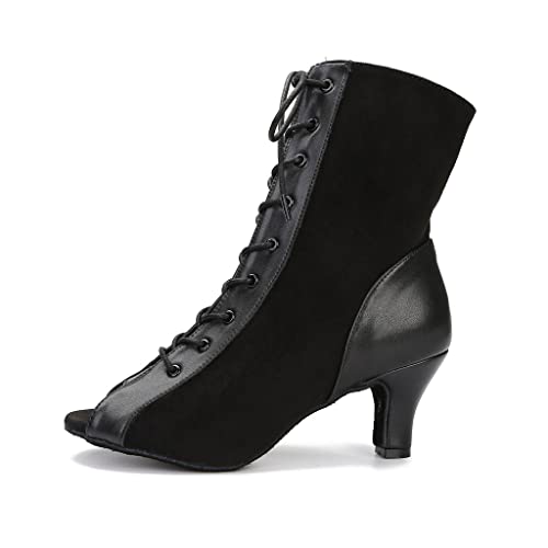 Women Suede Ballroom Dance Boots Latin Salsa Dress Shoes Practice Footwear 2.5inch 3.5inch Heels YT222