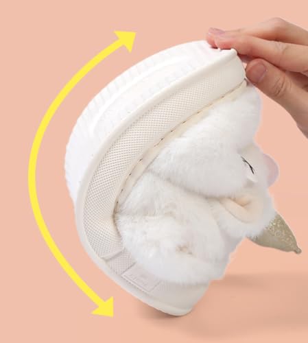 Unicorn Cartoon Cotton Slippers for Women Winter Thick Sole Closed Toe Fuzzy Non - Slip Warm Plush House Shoes2