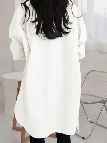 VNIRA Oversized Button Down Shirts for Women Long Sleeve Shirt Dress V Neck Split Sexy High Low Blouse with Straps3
