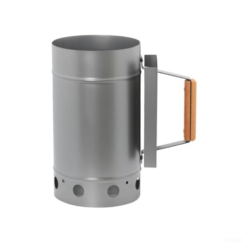 Cubo de encendido de carbón para exteriores con mango ergonómico y agujeros de flujo de aire para una iluminación de carbón más rápida y segura (plateado)
