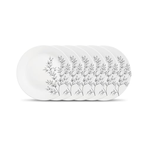 Image of La Opala Diva Pearl Collection Opal Glass Crockery | Full Plate Set of 6 | Dusky Vines Design | for Dining & Gifting | Microwave Safe | 100% Vegetarian | Extra Strong | Super Light & White