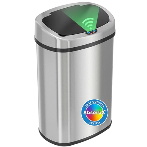 iTouchless 13 Gallon Oval Sensor Trash Can with Odor...
