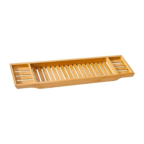 Bamboo Bath Caddy Tray Bridge - Bath Caddy Wooden Bamboo Bathtub Tray Rack Tidy Bathroom Shelf Organizer Storage Bath Table for Reading , Tablet, Kindle, Wine Glass Bath Accessories (bige) Cover