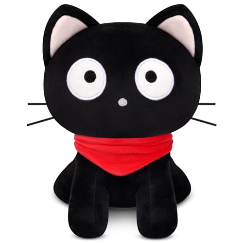 Slojkardon Black Cat Plush, 8In Cute Chocolate Cat Plushies, Kawaii Cat Stuffed Animal Toy with Red Scarf Design Plushies for Kids Girls Boys, Soft...