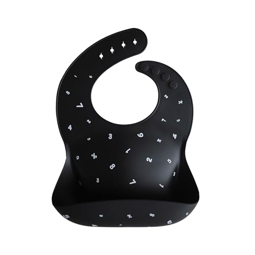 Image of mushie Silicone Baby Bib | Adjustable Fit Waterproof Bibs (Numbers Black)