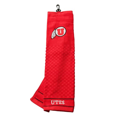 Image of Team Golf NCAA Utah Utes Embroidered Golf Towel Embroidered Golf Towel, Checkered Scrubber Design, Embroidered Logo