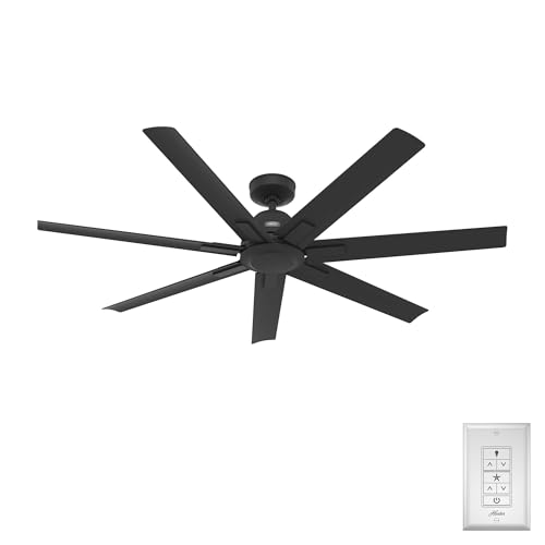 Hunter 60 inch Outdoor or Indoor Ceiling Fan without Light - Black Ceiling Fan with Wall Control, For Patio, Garage, or Porch, Quiet, Standard Mount, 7 Blades - Downtown 51590, Matte Black