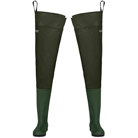 Magreel Hip Waders Lightweight Waterproof Hip Boots for Men and Women, PVC/Nylon Fishing Hunting Bootfoot with Cleated Outsole, Size 7-Size 13, Army Green Cover