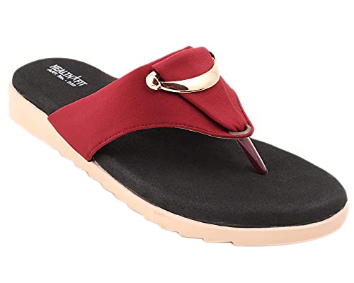 Image of HEALTH FIT Womens Black-Red Extra Soft Ortho Care Diabetic & Orthopedic Slippers / /Doctor Chappal & Flip Flop Footwear with Arch Support