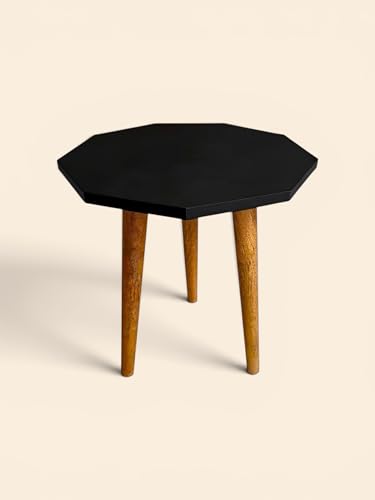Image of Modern Octagon Side Table with 3 Wooden Legs, Minimalist End Table /Coffee Table for Living Room, Bedside Nightstand for Bedroom, Balcony & Small Spaces