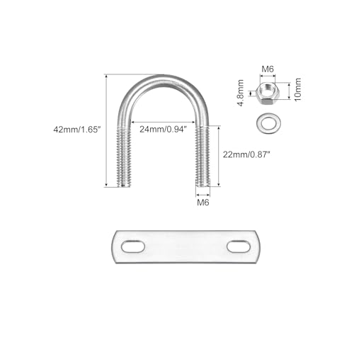 Image of uxcell Round U-Bolts, 2 Sets 24mm(0.94 inch) Inner Width 42mm Length M6 304 Stainless Steel U Clamp Bolt with Nuts Washers and Plates, for Boat Trailer