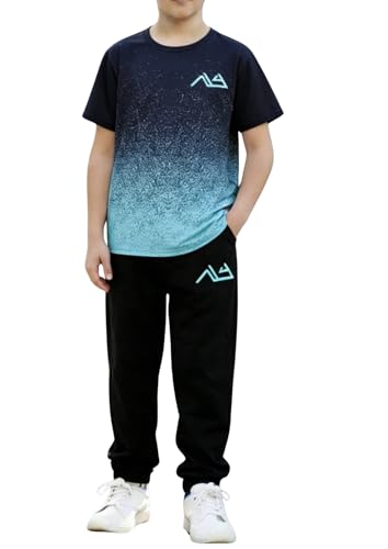 Image of Boys Clothes Gradient T-Shirt Jogger Pants Set 8-13 Years Casual Sportswear Summer Outfit Set