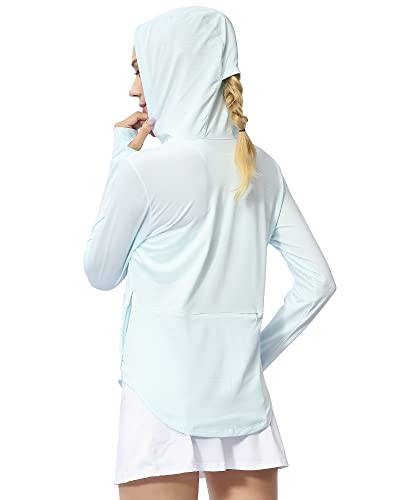 Meloo Women's Upf 50+ Sun Protection Hoodie Shirt Full Zip Long Sleeve Cooling Shirt Hiking Outdoor Performance Pockets Ice Blue Xxl #TOP2