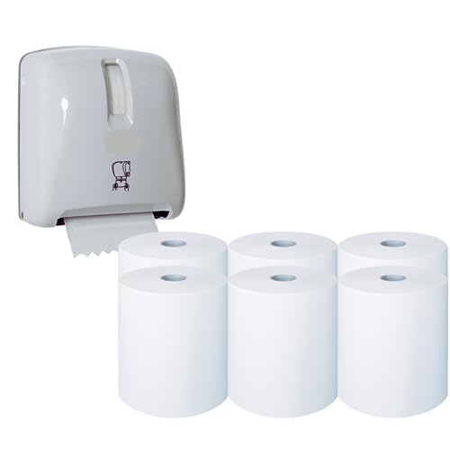 DSTOCK60 - Lot de 6 rouleaux essuie-mains continu autocut - Pure ouate de cellulose - Bobines de papier pour distributeur 