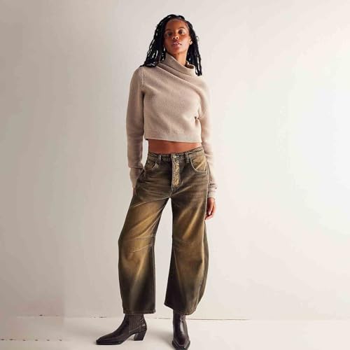 Women's casual loose fitting mid waist tube shaped jeans retro street fashion pants for women4