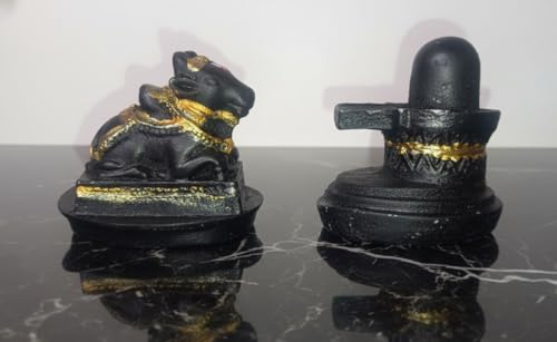 Image of POOMEE Divine 3-Inch Resin Shivling and Nandi Ji Statue Set - Premium Handcrafted Mahadev & Nandi Bull Murti for Home Temple, Mandir, Car Dashboard, and Spiritual Gifting (Matte Black & Gold)