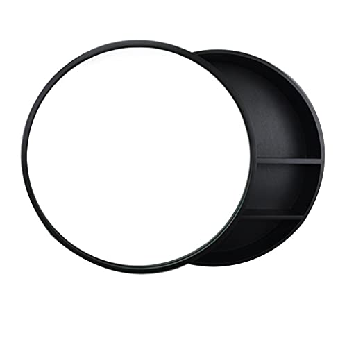Espejo de baño redondo con estante de almacenamiento, espejo de madera para maquillaje, elegante espejo redondo para dormitorio, espejo moderno para belleza y decoración
